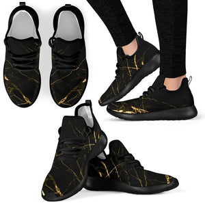 Black Gold Scratch Marble Print Mesh Knit Shoes GearFrost