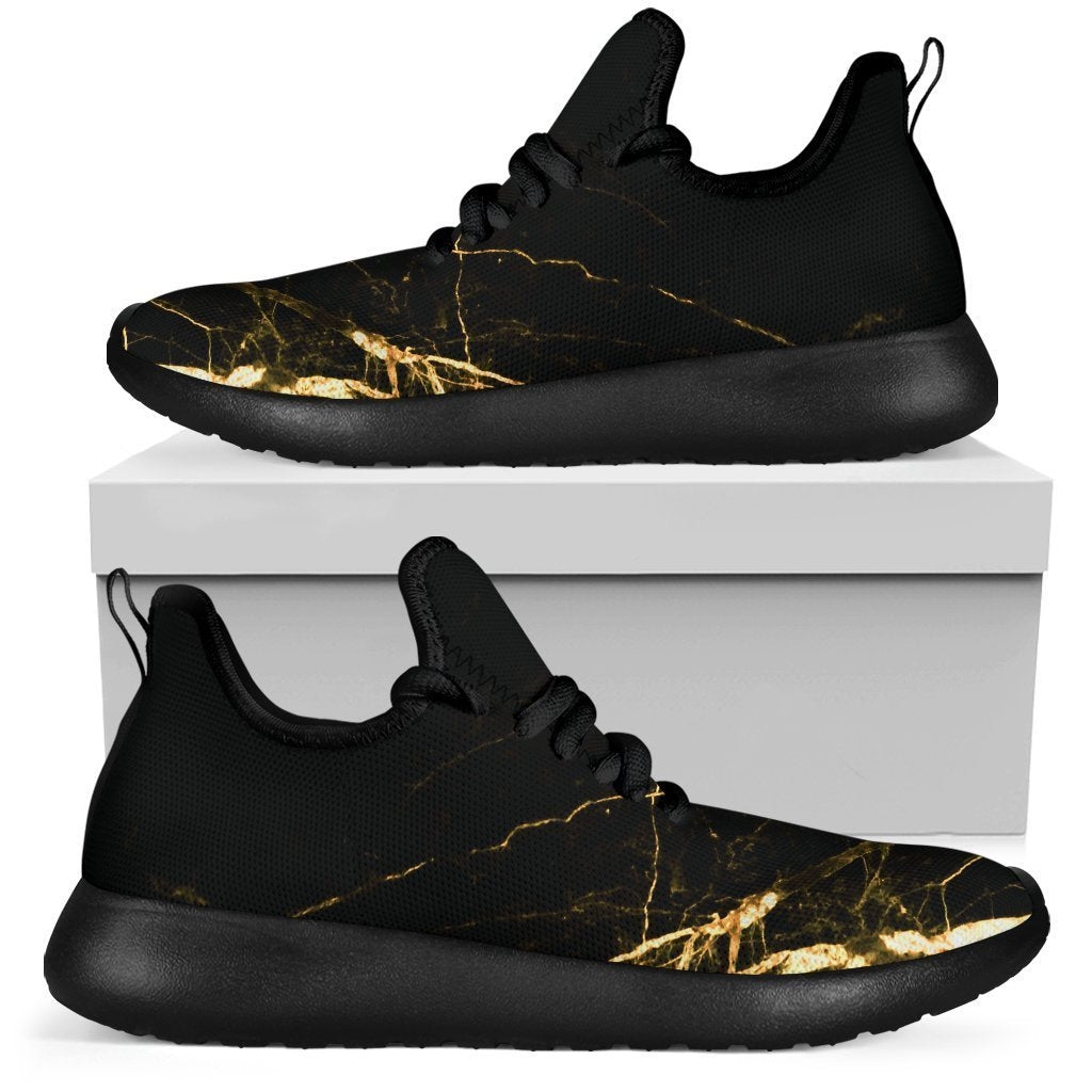 Black Gold Scratch Marble Print Mesh Knit Shoes GearFrost