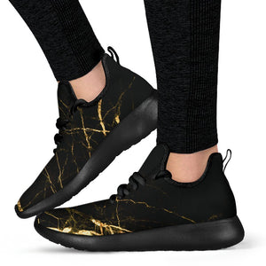 Black Gold Scratch Marble Print Mesh Knit Shoes GearFrost