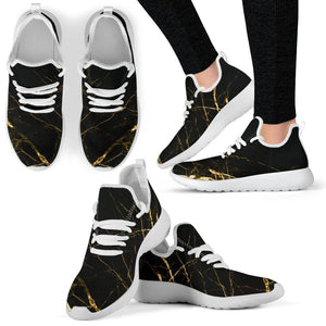 Black Gold Scratch Marble Print Mesh Knit Shoes GearFrost