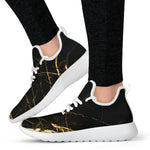 Black Gold Scratch Marble Print Mesh Knit Shoes GearFrost