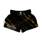 Black Gold Scratch Marble Print Muay Thai Boxing Shorts