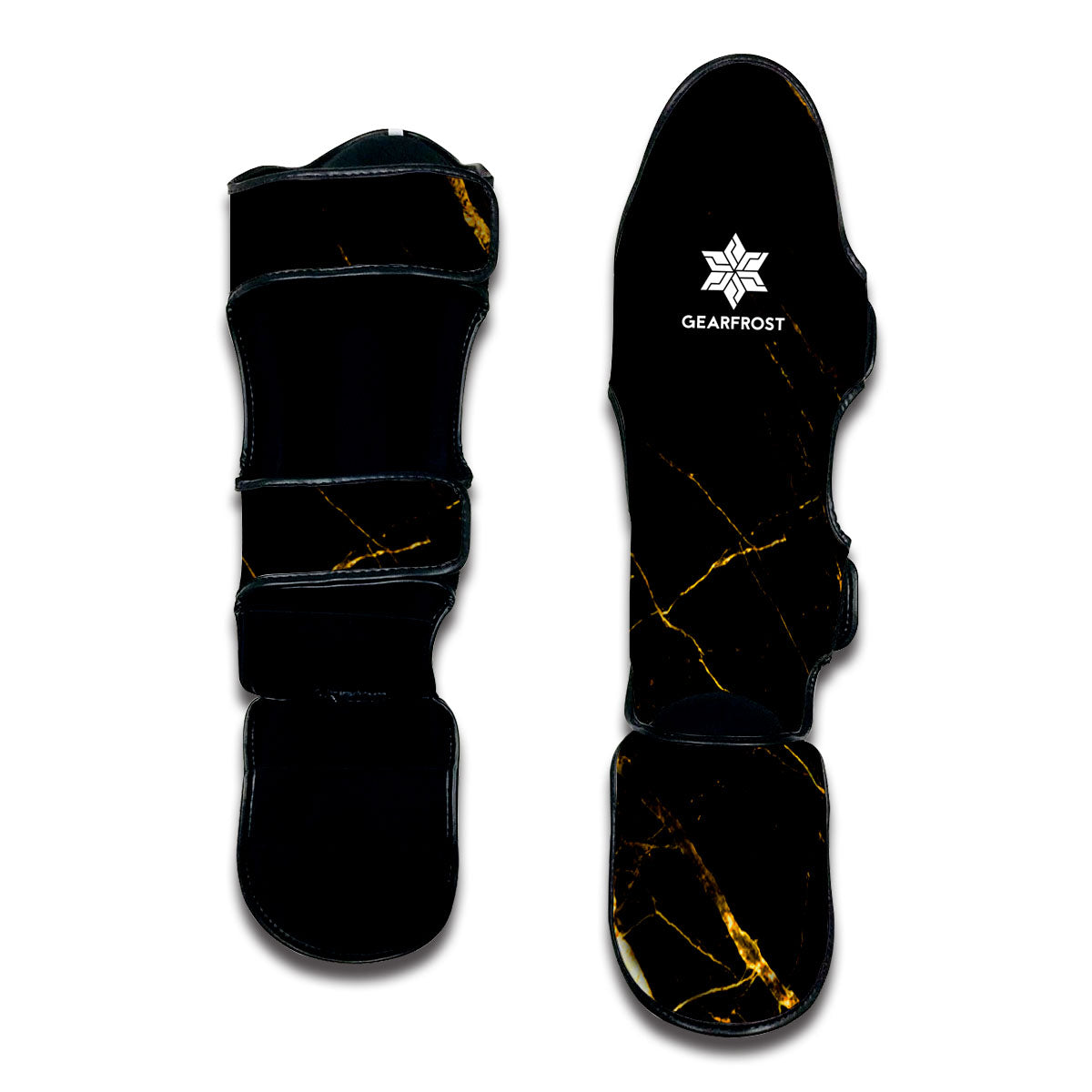 Black Gold Scratch Marble Print Muay Thai Shin Guard