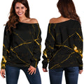 Black Gold Scratch Marble Print Off The Shoulder Sweatshirt