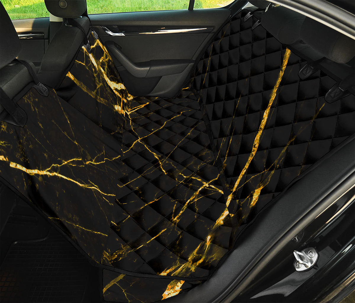 Black Gold Scratch Marble Print Pet Car Back Seat Cover