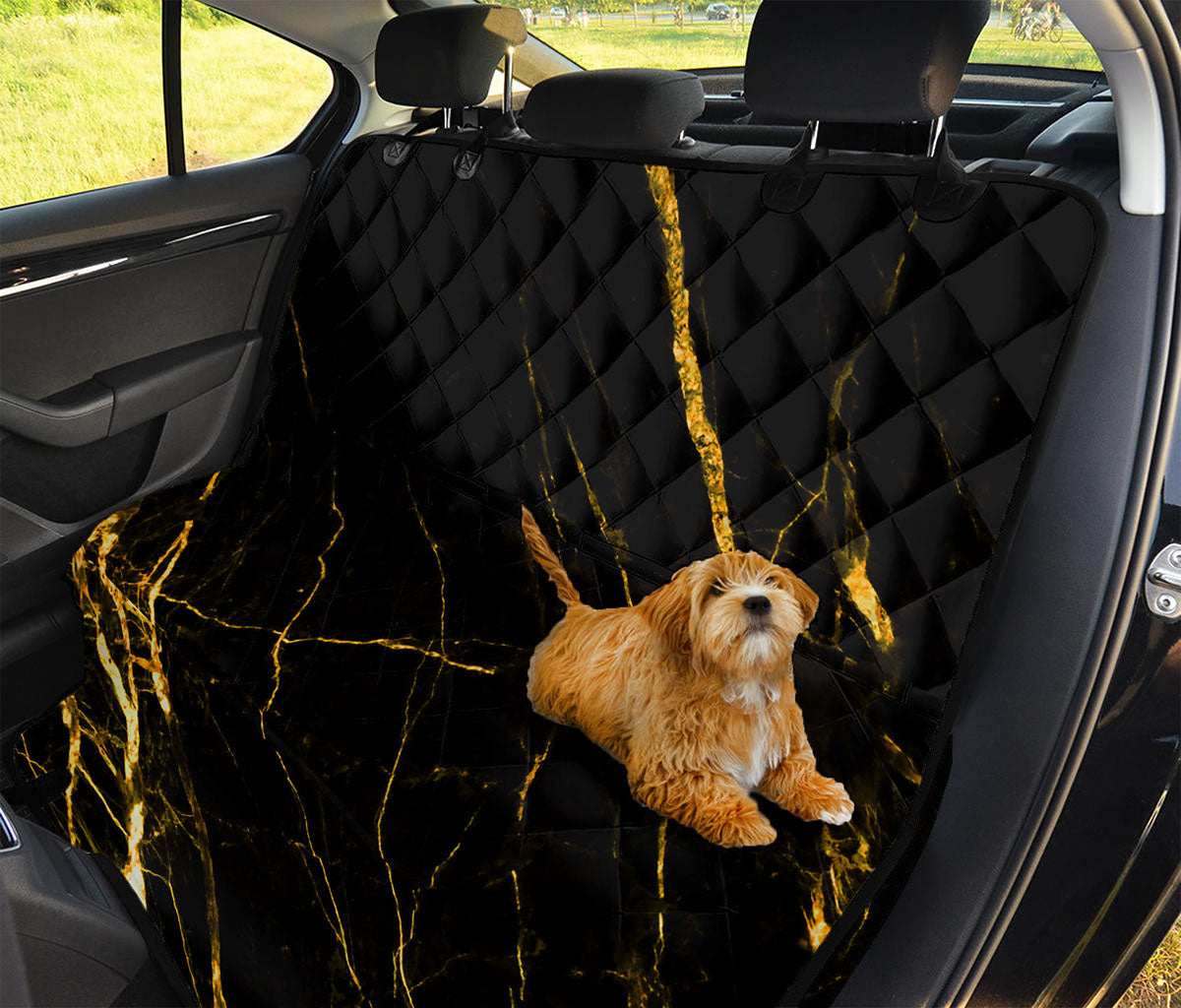 Black Gold Scratch Marble Print Pet Car Back Seat Cover