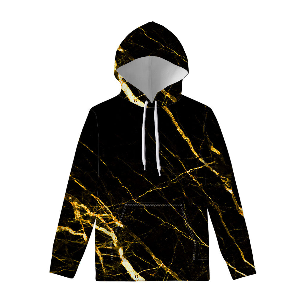 Black Gold Scratch Marble Print Pullover Hoodie