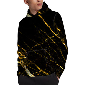 Black Gold Scratch Marble Print Pullover Hoodie