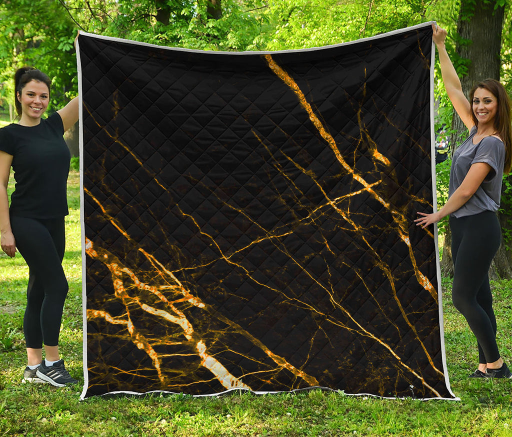 Black Gold Scratch Marble Print Quilt