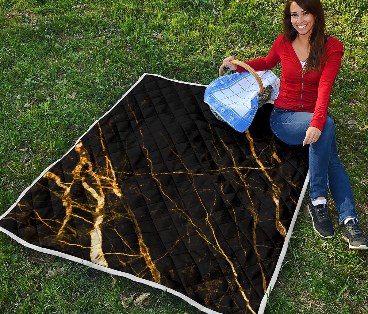 Black Gold Scratch Marble Print Quilt
