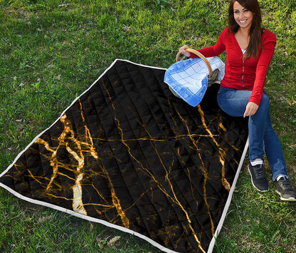Black Gold Scratch Marble Print Quilt