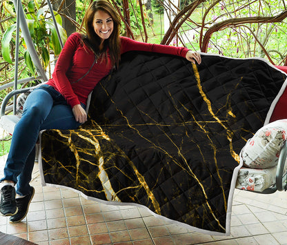 Black Gold Scratch Marble Print Quilt