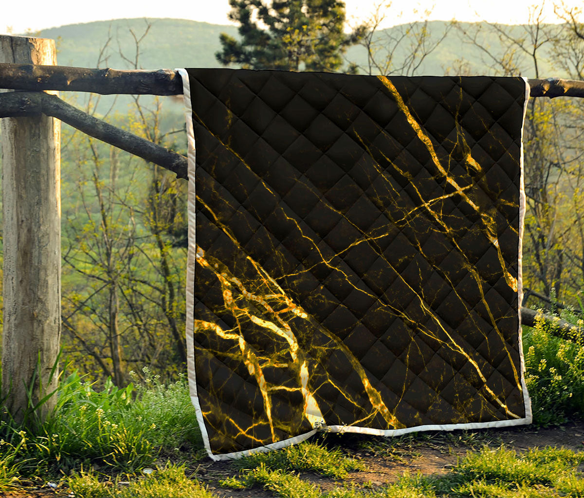 Black Gold Scratch Marble Print Quilt