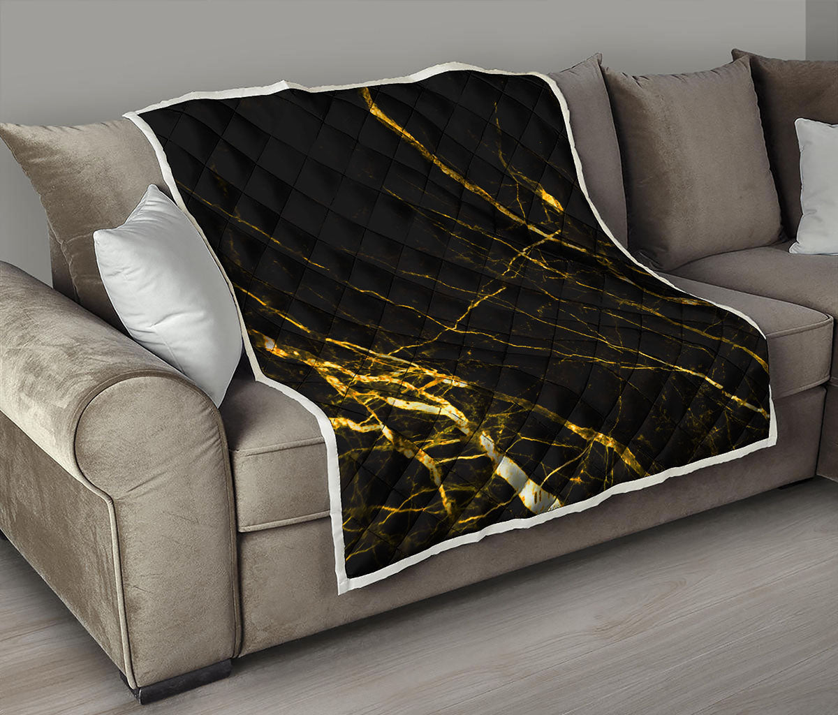 Black Gold Scratch Marble Print Quilt