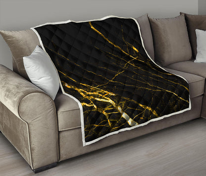 Black Gold Scratch Marble Print Quilt