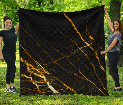 Black Gold Scratch Marble Print Quilt