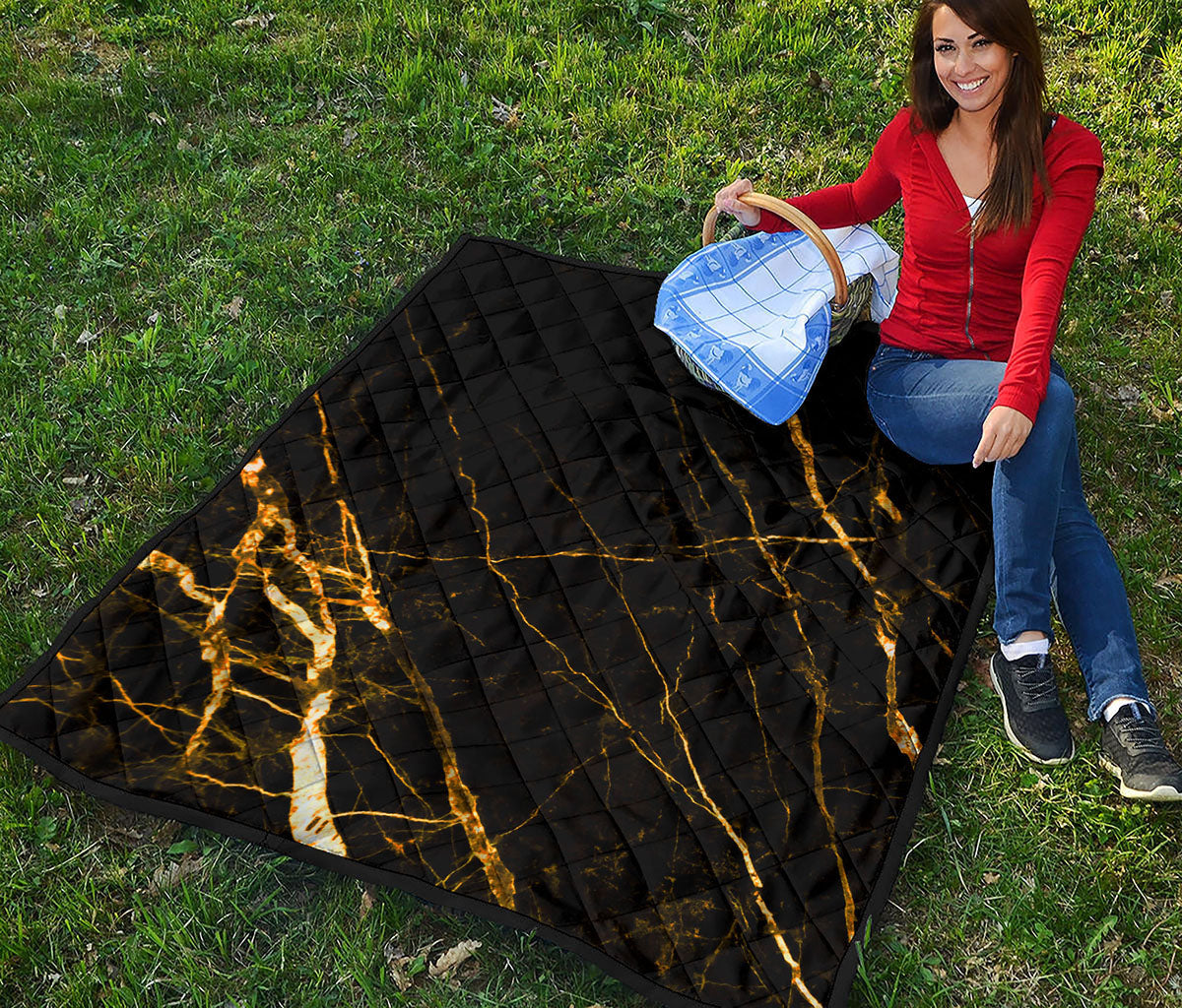 Black Gold Scratch Marble Print Quilt
