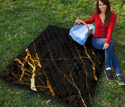 Black Gold Scratch Marble Print Quilt