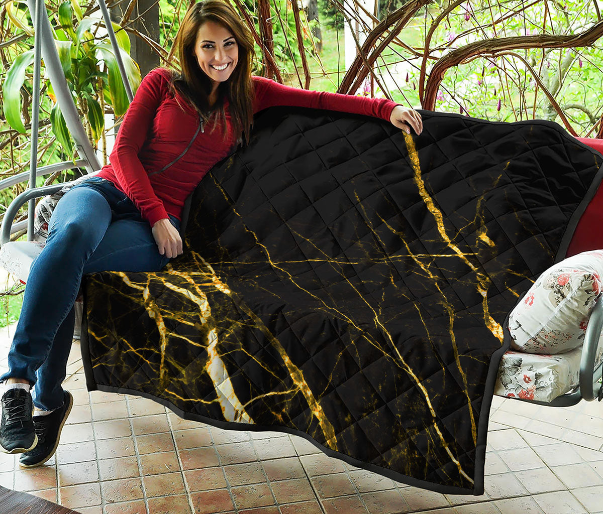 Black Gold Scratch Marble Print Quilt