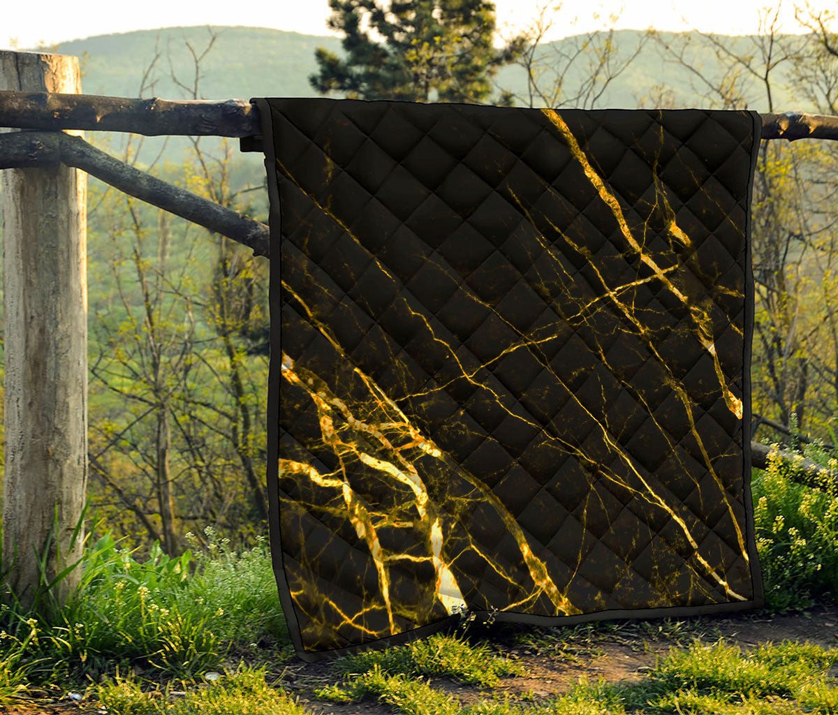 Black Gold Scratch Marble Print Quilt