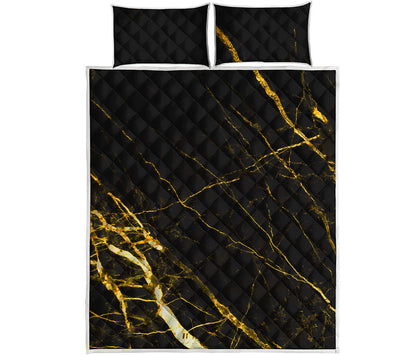 Black Gold Scratch Marble Print Quilt Bed Set