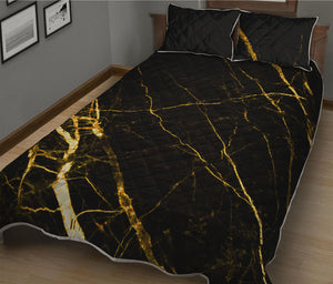 Black Gold Scratch Marble Print Quilt Bed Set