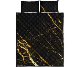 Black Gold Scratch Marble Print Quilt Bed Set