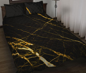 Black Gold Scratch Marble Print Quilt Bed Set