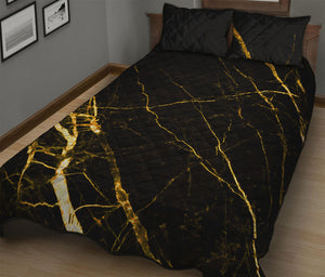 Black Gold Scratch Marble Print Quilt Bed Set