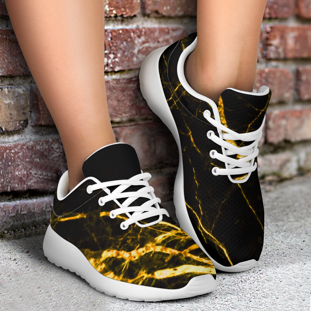 Black Gold Scratch Marble Print Sport Shoes GearFrost