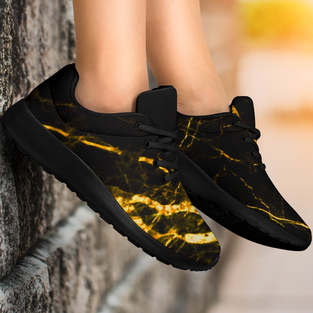 Black Gold Scratch Marble Print Sport Shoes GearFrost