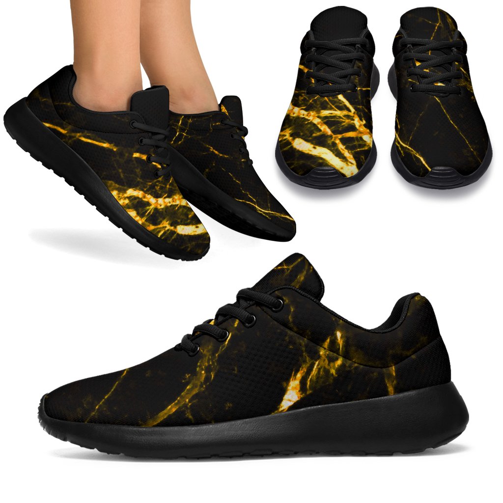 Black Gold Scratch Marble Print Sport Shoes GearFrost