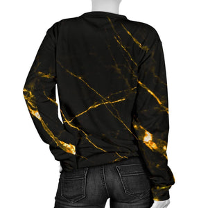 Black Gold Scratch Marble Print Women's Crewneck Sweatshirt GearFrost