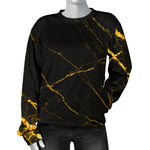 Black Gold Scratch Marble Print Women's Crewneck Sweatshirt GearFrost