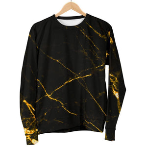 Black Gold Scratch Marble Print Women's Crewneck Sweatshirt GearFrost