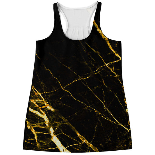 Black Gold Scratch Marble Print Women's Racerback Tank Top