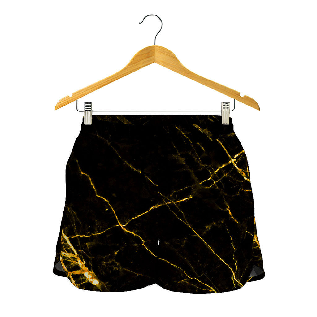 Black Gold Scratch Marble Print Women's Shorts