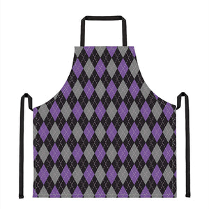 Black Grey And Purple Argyle Print Apron