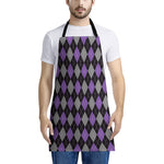 Black Grey And Purple Argyle Print Apron