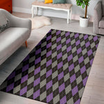 Black Grey And Purple Argyle Print Area Rug