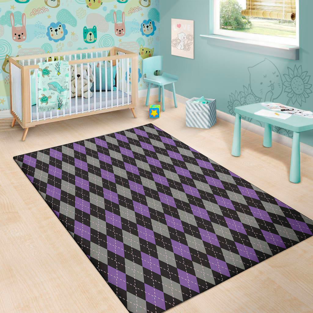 Black Grey And Purple Argyle Print Area Rug