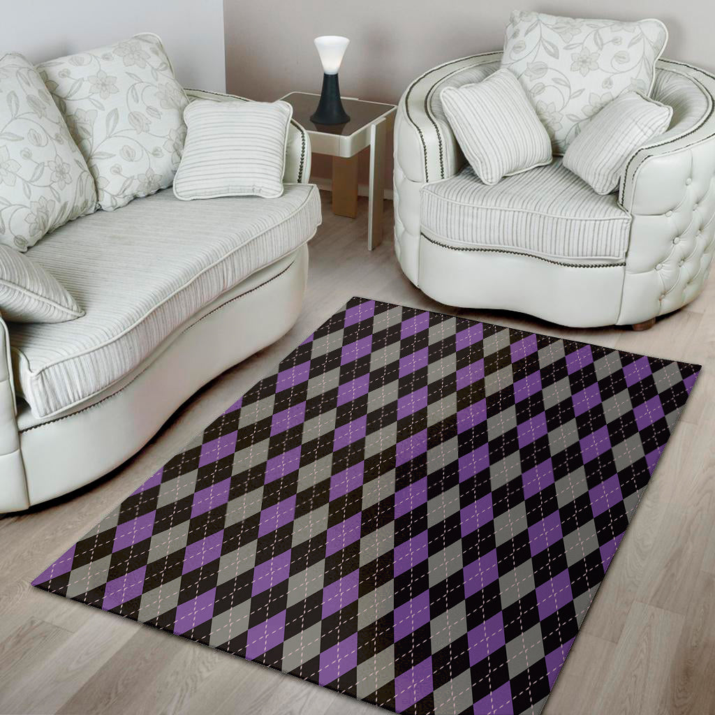 Black Grey And Purple Argyle Print Area Rug