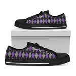 Black Grey And Purple Argyle Print Black Low Top Shoes