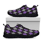 Black Grey And Purple Argyle Print Black Sneakers