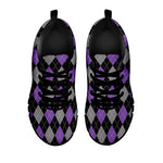 Black Grey And Purple Argyle Print Black Sneakers