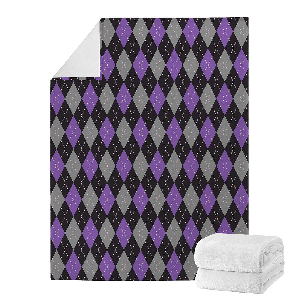 Black Grey And Purple Argyle Print Blanket