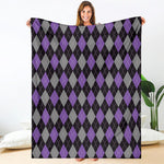 Black Grey And Purple Argyle Print Blanket