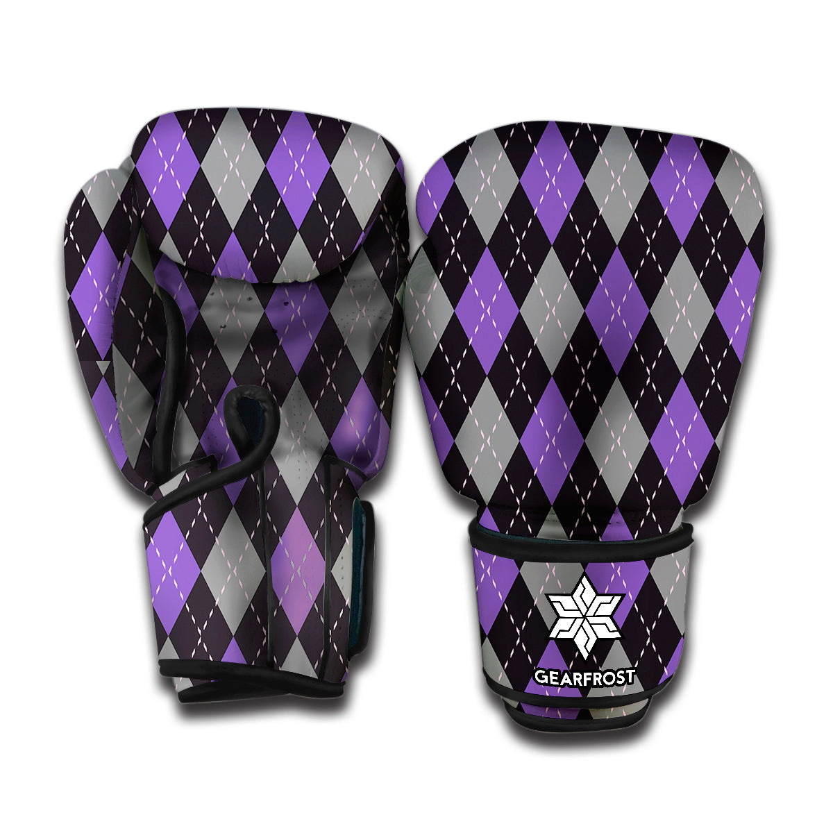 Black Grey And Purple Argyle Print Boxing Gloves