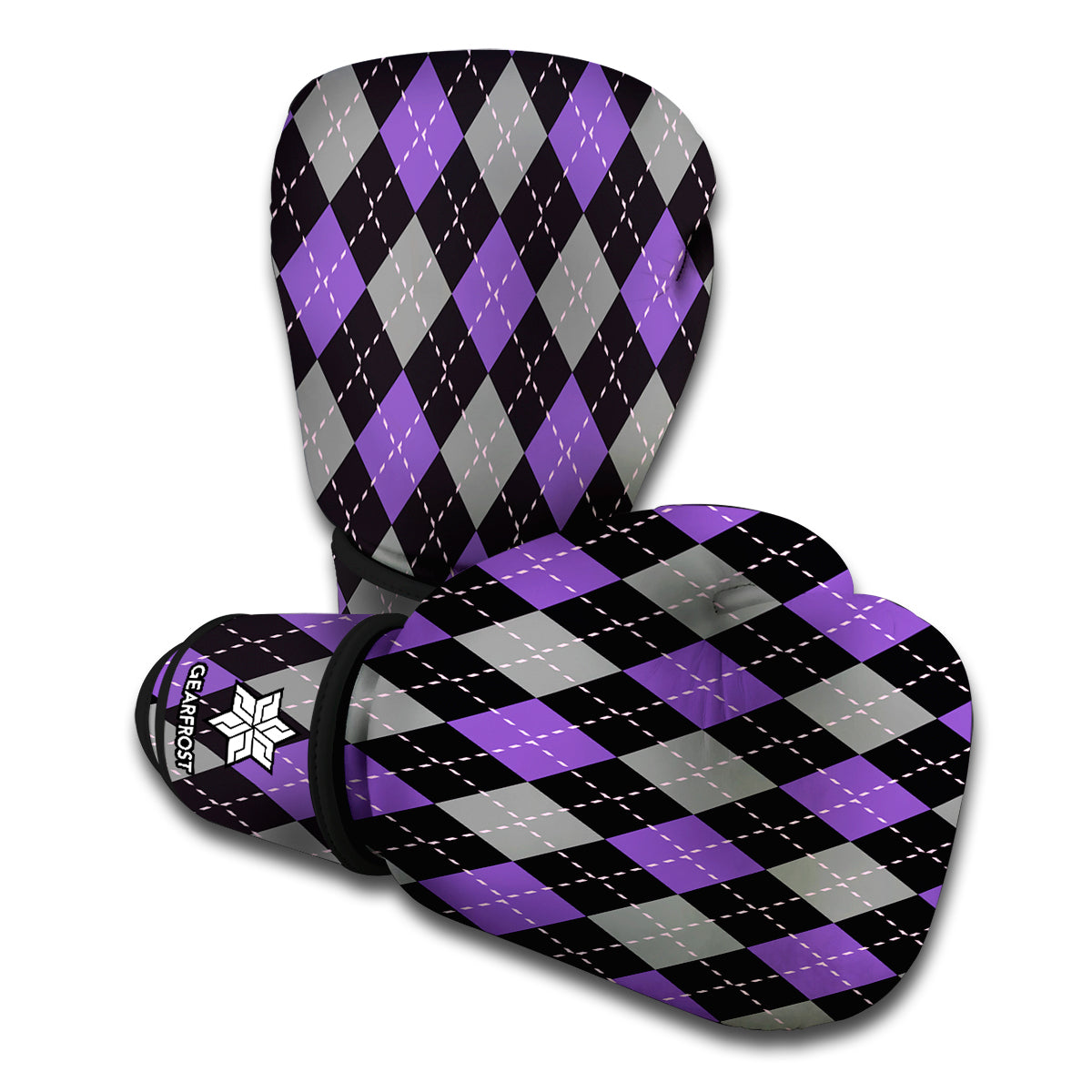 Black Grey And Purple Argyle Print Boxing Gloves