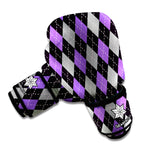 Black Grey And Purple Argyle Print Boxing Gloves